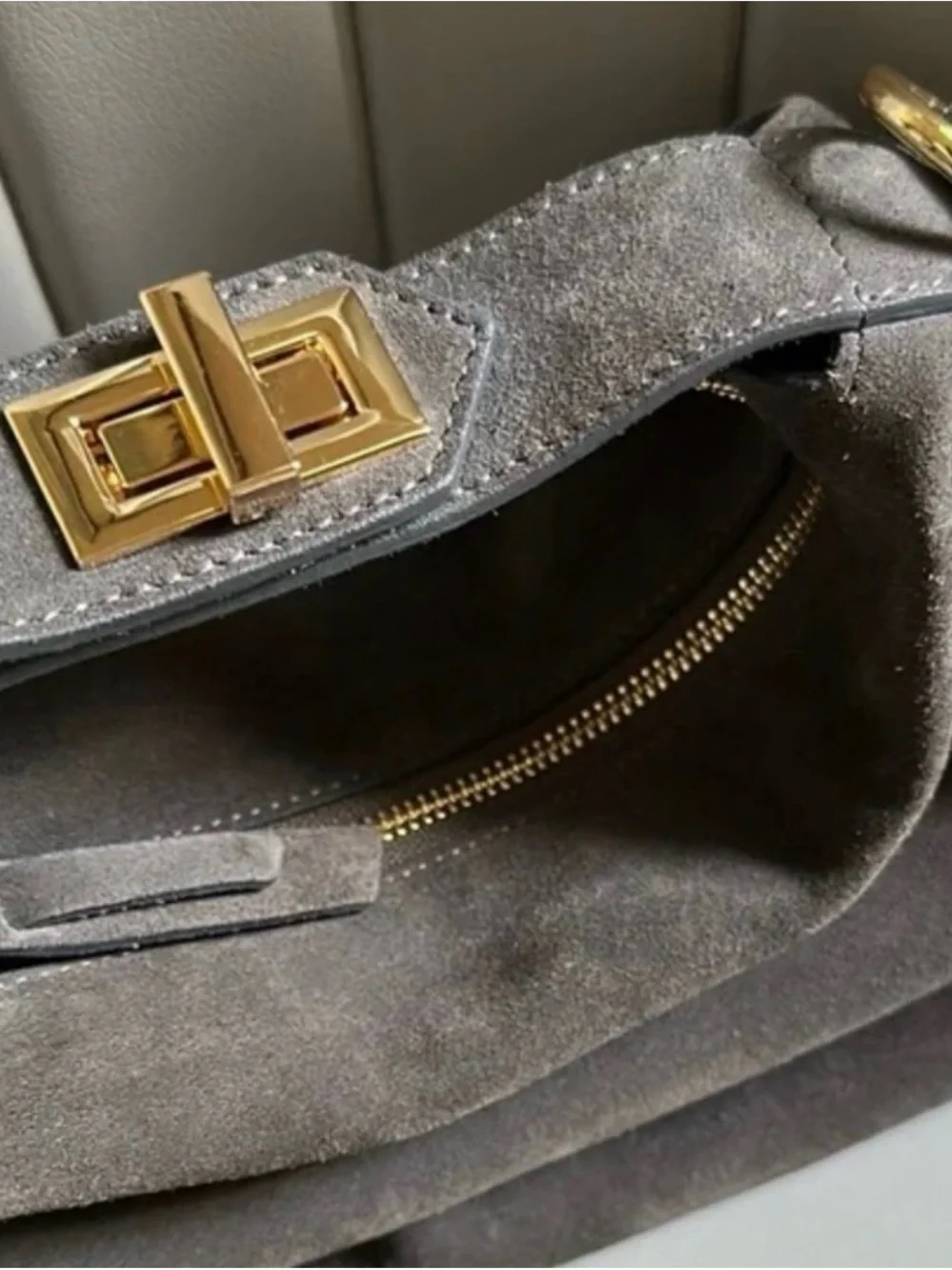 Claudia Firenze Italian Leather- Made in Italy, Gray Suede Crossbody Bucket Bag